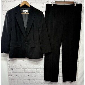 Le Suit 2PC Pants Suit Black Blazer Button Lined Textured Office Business Sz 12